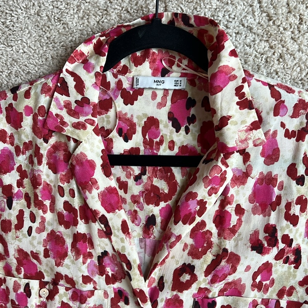 Mango MNG, blouse, leopard print, pink and red, size M